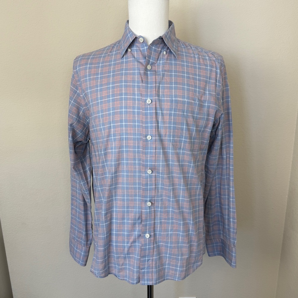 FAHERTY Men’s Blue and Pink Check Plaid Long Sleeve Button Down | Size M